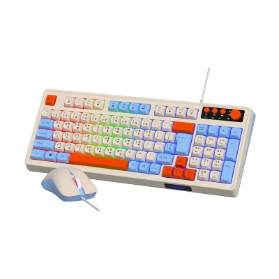 Picture of T-WOLF TF100 White Wired Keyboard & Mouse Gaming Combo with Bangla