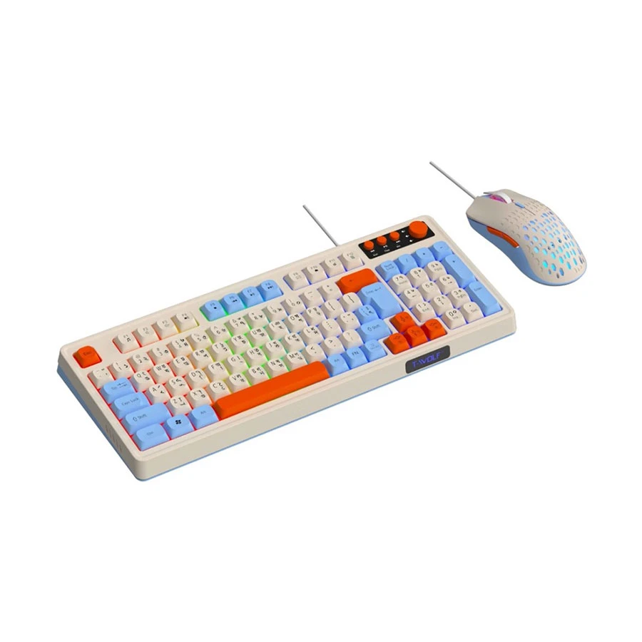 Picture of T-WOLF TF100 White Wired Keyboard & Mouse Gaming Combo with Bangla