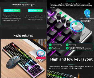 Picture of AULA F2028 (White Switch) Wired Black Membrane Gaming Keyboard