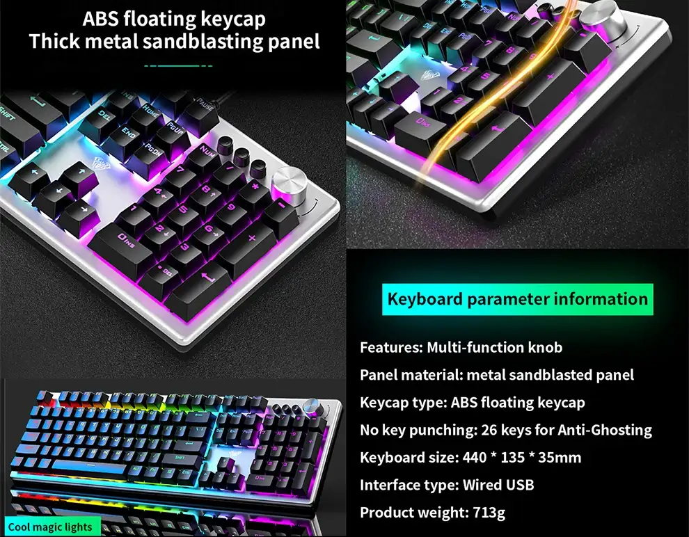 Picture of AULA F2028 (White Switch) Wired Black Membrane Gaming Keyboard