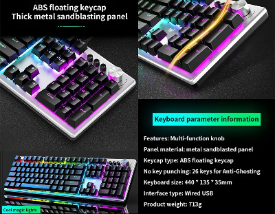 Picture of AULA F2028 (White Switch) Wired Black Membrane Gaming Keyboard