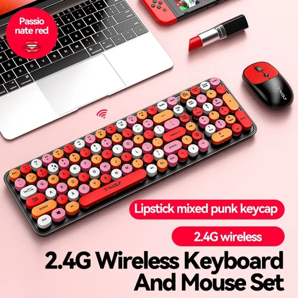 Picture of T-WOLF TF350 Red Wireless Keyboard & Mouse Combo