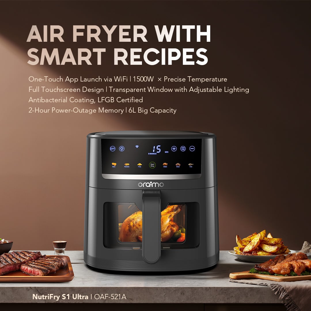 Picture of oraimo Digital Air Fryer 5L (OAF-521A) - Healthy Oil-Free Multi-Cooker - 360° Hot Air Circulation Technology - High Power Oven