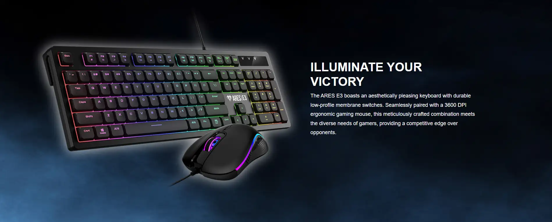 Picture of GAMDIAS ARES E3 2-IN-1 (RGB Membrane Switches) Wired Black Gaming Keyboard & Mouse Combo