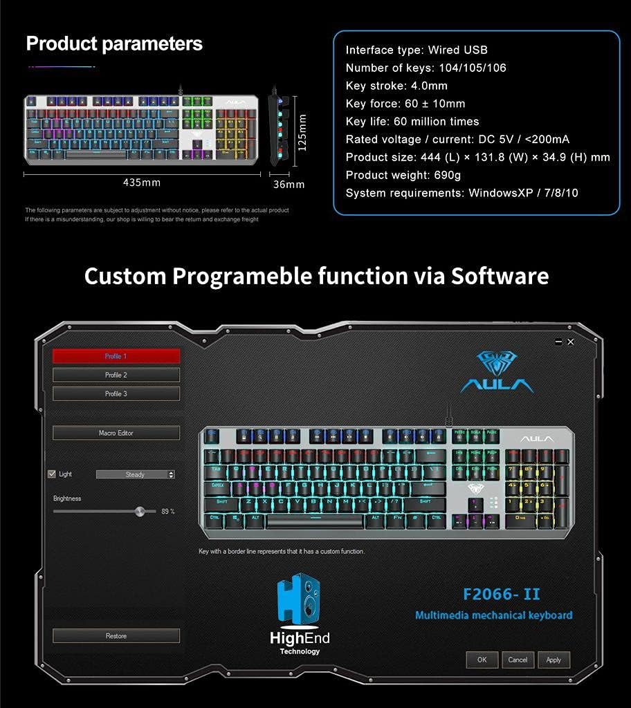 Picture of AULA F2066-II Wired Black Mechanical Gaming Keyboard