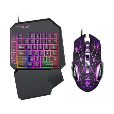 Picture of T-WOLF TF950 5 In 1 Black Wired Keyboard, Mouse, Mouse pad, Converter & Phone Holder Gaming Combo