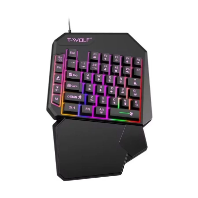 Picture of T-WOLF TF950 5 In 1 Black Wired Keyboard, Mouse, Mouse pad, Converter & Phone Holder Gaming Combo