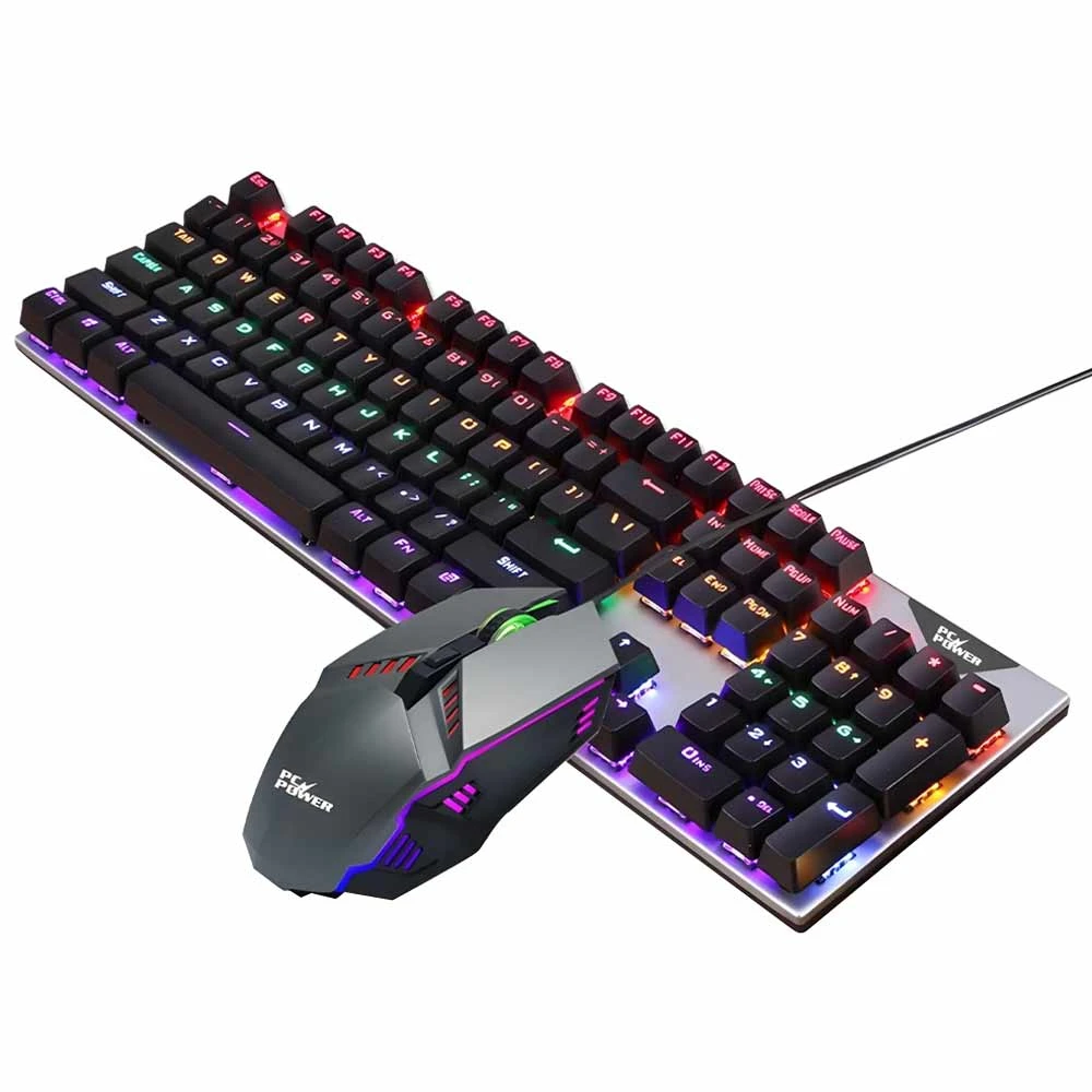 Picture of Pc Power Flare Combo RGB Wired (Blue Switch) Silver & Black Mechanical Gaming Keyboard & Mouse Combo