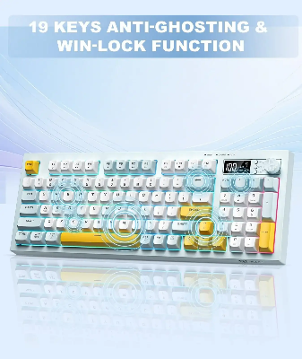 Picture of Onikuma G80 Tri Mode RGB Grayish Blue (Gray+White+Yellow Key) Gaming Keyboard