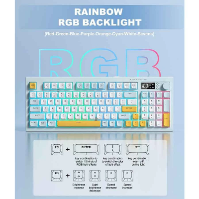 Picture of Onikuma G80 Tri Mode RGB Grayish Blue (Gray+White+Yellow Key) Gaming Keyboard