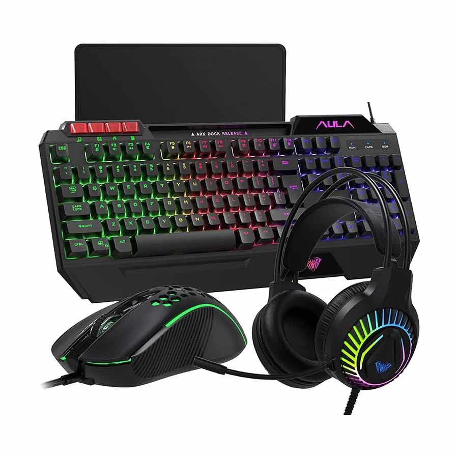Picture of AULA T650 RGB Black USB Wired Gaming Keyboard, Mouse, Mouse Pad & Headphone Combo