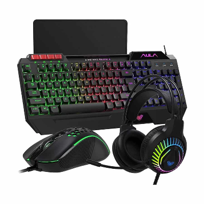 Picture of AULA T650 RGB Black USB Wired Gaming Keyboard, Mouse, Mouse Pad & Headphone Combo