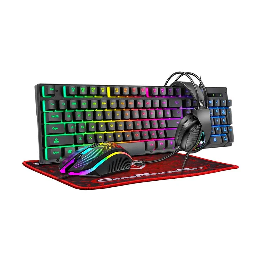 Picture of T-WOLF TF400 4 In 1 Black Wired Keyboard, Mouse, Headphone & Mouse Pad Gaming Combo