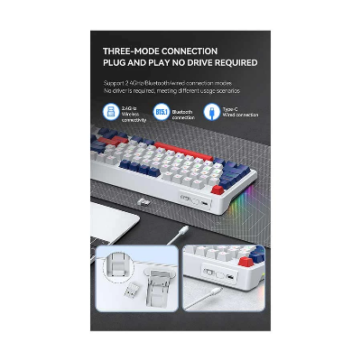Picture of T-WOLF T78 RGB Tri Mode (Red Switch) White Mechanical Gaming Keyboard