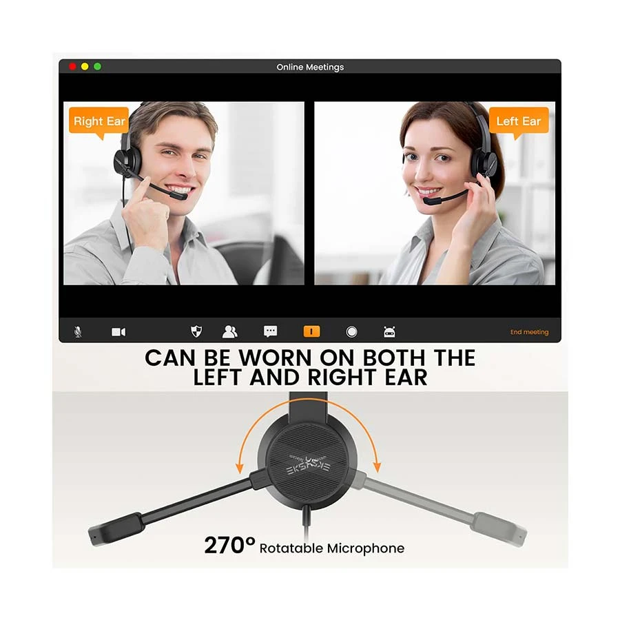 Picture of EKSA Telecom H15 Black Wired Over-Ear Professional Mono Headphone (2 Year Warranty)