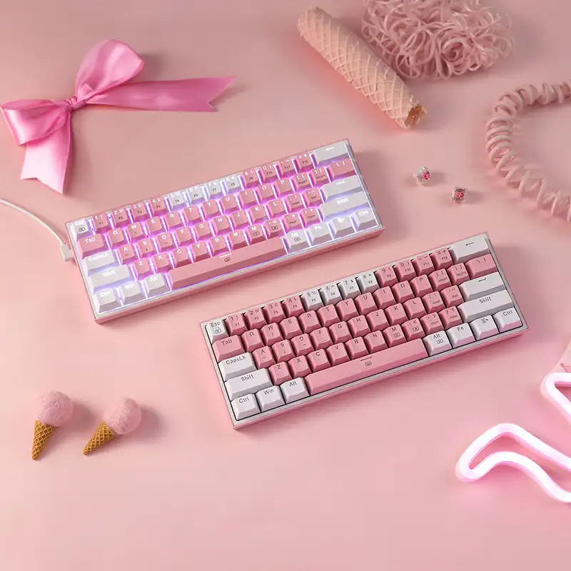 Picture of Redragon Fizz Pro K616 Tri Mode RGB Hot Swap (Red Switch) White Pink Mechanical Gaming Keyboard