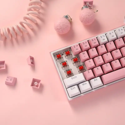 Picture of Redragon Fizz Pro K616 Tri Mode RGB Hot Swap (Red Switch) White Pink Mechanical Gaming Keyboard