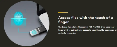 Picture of Lexar JumpDrive Fingerprint F35 Pro 128GB USB 3.2 Gen 1 Black & Silver Pen Drive #LJDF35P128G-RNBNG
