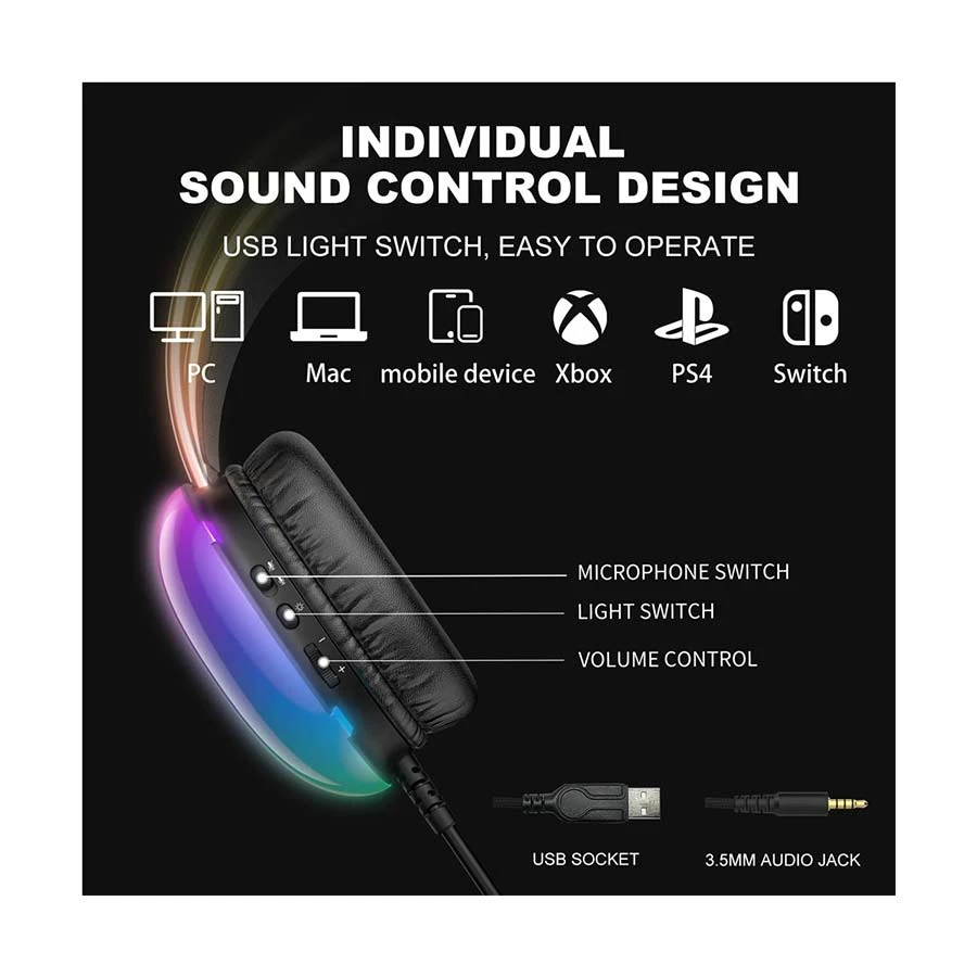 Picture of ONIKUMA X25 RGB Wired Black Stereo Gaming Headphone
