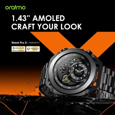 Picture of oraimo Watch Pro X 1.43'' Amoled IP68 Smart Watch with 2 Replaceable Watch Cases & Straps (OSW-851H)