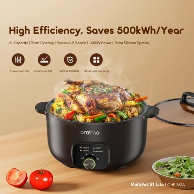 Picture of Oraimo MultiPot S1 Lite 6 Liters Electric Cooker EU (OHP-262A) - GRAPHITE BLACK
