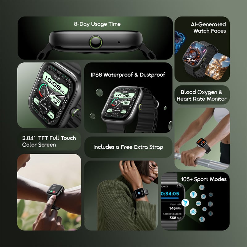 Picture of Oraimo Watch 6 Smart Watch OSW-807 with 2.04 Inch Display and Zinc Alloy Body Frame