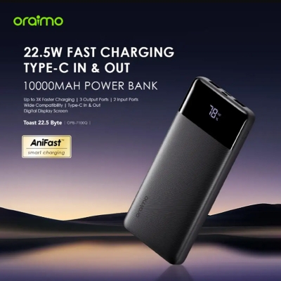 Picture of Oraimo TOAst 22.5 Byte 10000mAh 22.5W Speed Black Power Bank with Digital Display
