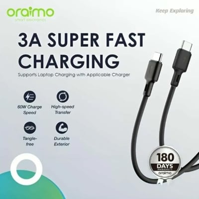 Picture of Oraimo USB C To USB C 3A Data Cable Black - (OCD-114CC)