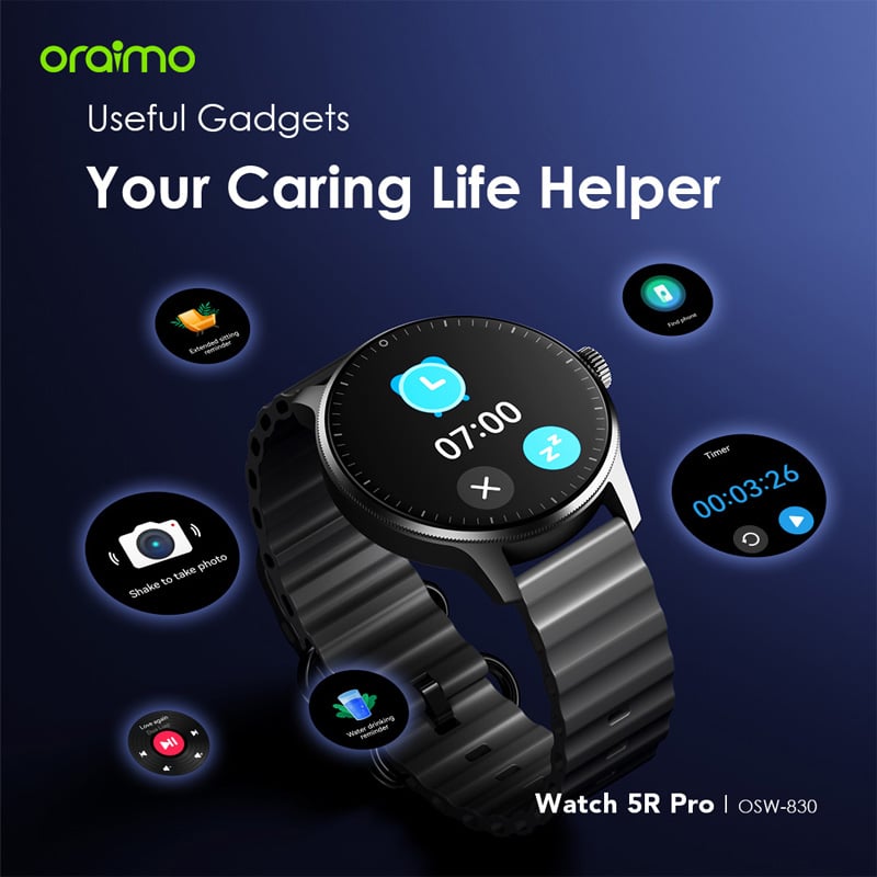 Picture of Oraimo Watch 5R Pro OSW-830 Black AMOLED Bluetooth Calling Smart Watch