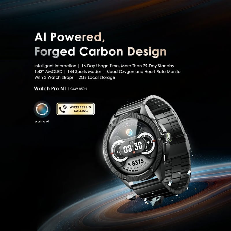 Picture of Oraimo Watch Pro NT 1.43inch AMOLED AI SmartWatch (OSW-850H)- Black