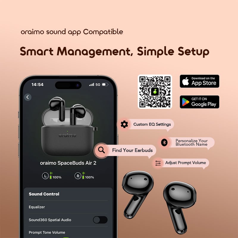 Picture of oraimo SpaceBuds Air 2 50H Long Battery Life Earbuds with Smart Translation (OTW-325S)