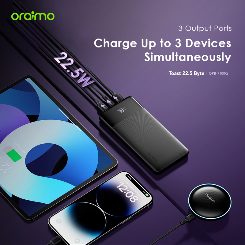 Picture of Oraimo TOAst 22.5 Byte 10000mAh 22.5W Speed Black Power Bank with Digital Display #OPB-7100Q