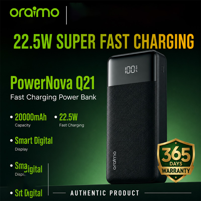 Picture of Oraimo PowerNova Q21 20000mAh 22.5W Black Power Bank with Digital Display