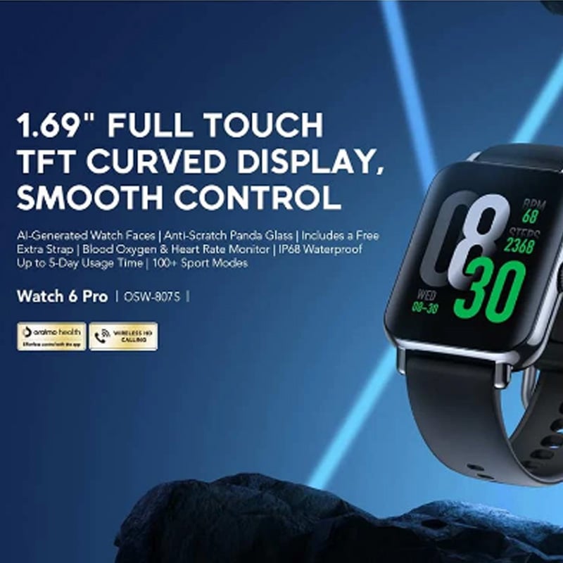 Picture of Oraimo Watch 6 Pro Chrome Black Bluetooth Calling Smart Watch #OSW-807S