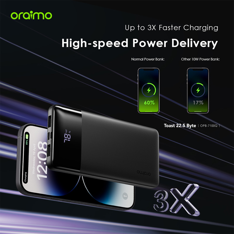 Picture of Oraimo TOAst 22.5 Byte 10000mAh 22.5W Speed Black Power Bank with Digital Display #OPB-7100Q