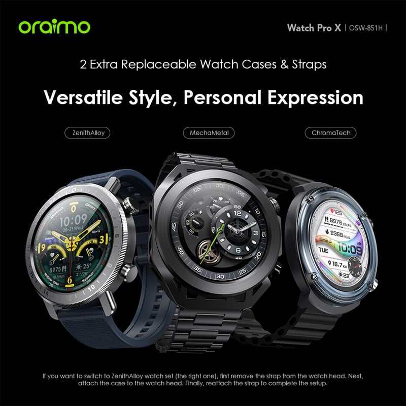 Picture of oraimo Watch Pro X 1.43'' Amoled IP68 Smart Watch with 2 Replaceable Watch Cases & Straps (OSW-851H)