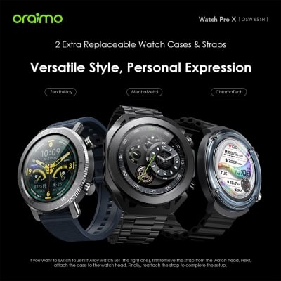 Picture of oraimo Watch Pro X 1.43'' Amoled IP68 Smart Watch with 2 Replaceable Watch Cases & Straps (OSW-851H)