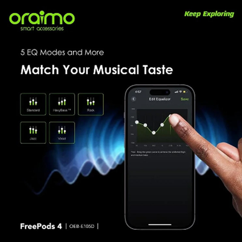 Picture of Oraimo FreePods 4 ANC Black TWS Bluetooth Earbuds #OEB-E105D