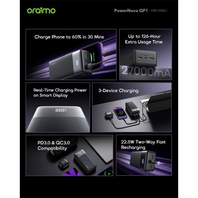 Picture of Oraimo PowerNova QF1 27000mAh 22.5W Black Power Bank with Digital Display