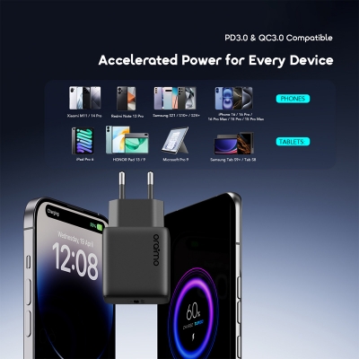 Picture of Oraimo 25w GaN Ultra Fast Type-C Adapter (OCW-5251ECC)- GRAPHBLACK