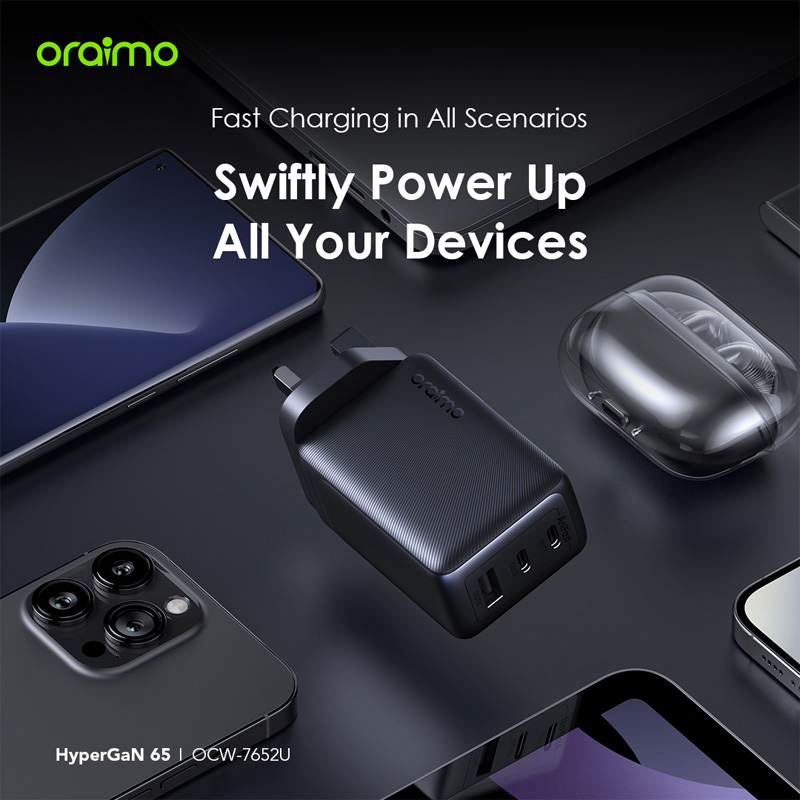 Picture of oraimo HyperGaN 65 65W GaN Wall Charger Kit with 100W CC Cable  (OCW-7652E+116CC)