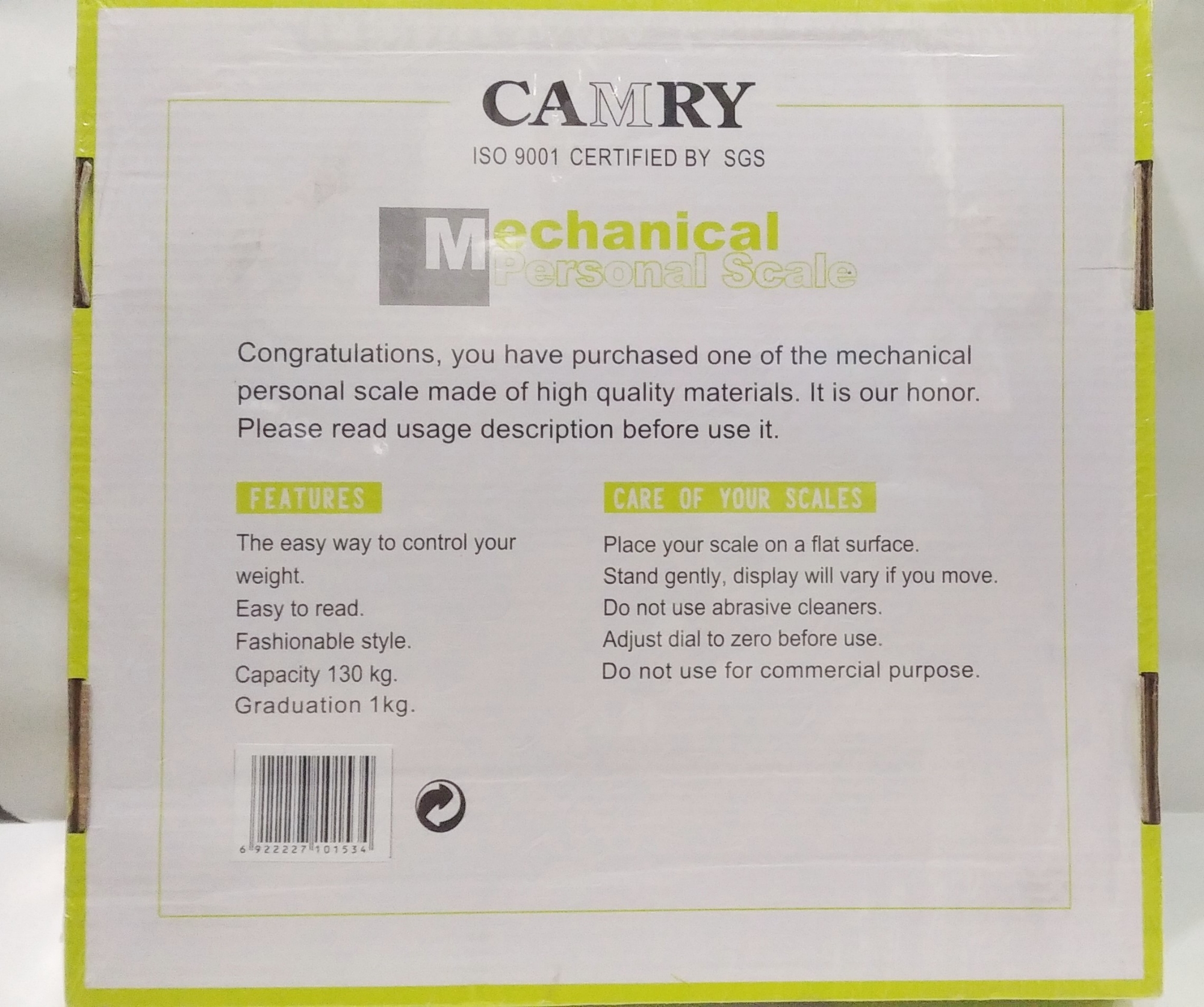Picture of Mechanical Personal Weight Scale-CAMRY BR2017-130 kg SGS Certified - Fitness Mart - weight machine Multicolor