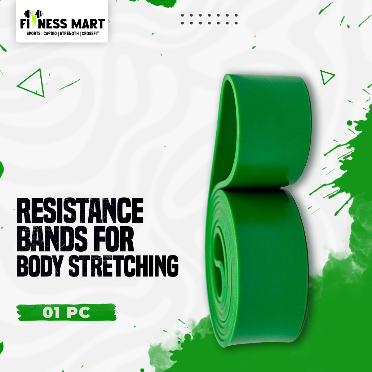 Picture of Resistance Bands for Body Stretching, Fitness Training, Flexibility, and Powerlifting - Premium 100% Natural Latex Workout Loop Therabands 7 level for Crossfit and Home Gym - Fitness Mart Green