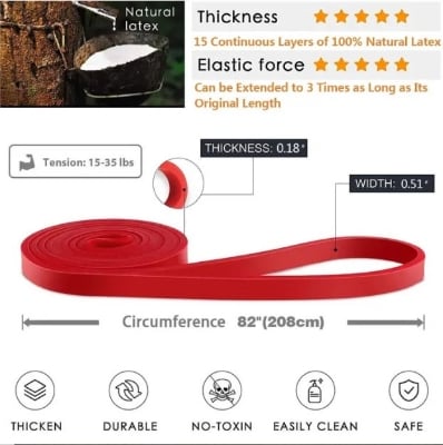 Picture of 13Mm Pull Up Assist Resistance Band - Ideal For Stretching, Fitness Training, And Powerlifting - Premium Natural Tpe & Latex Therabands Red