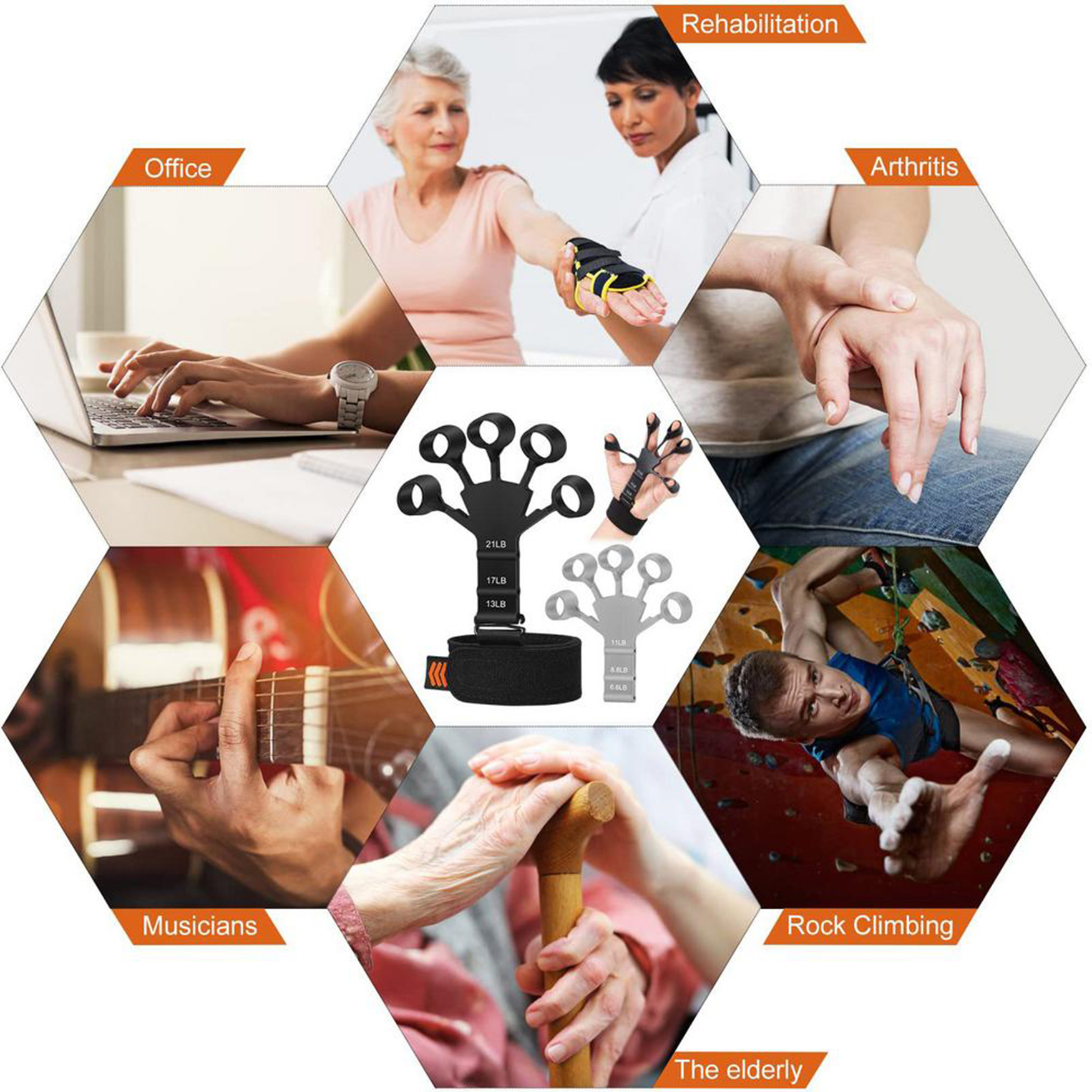 Picture of 1 Piece Finger Gripper Guitar Finger Exerciser Hand Strengthener Hand Trainer Rehabilitation Training Equipment Black + Grey - Hand Grip Multicolor