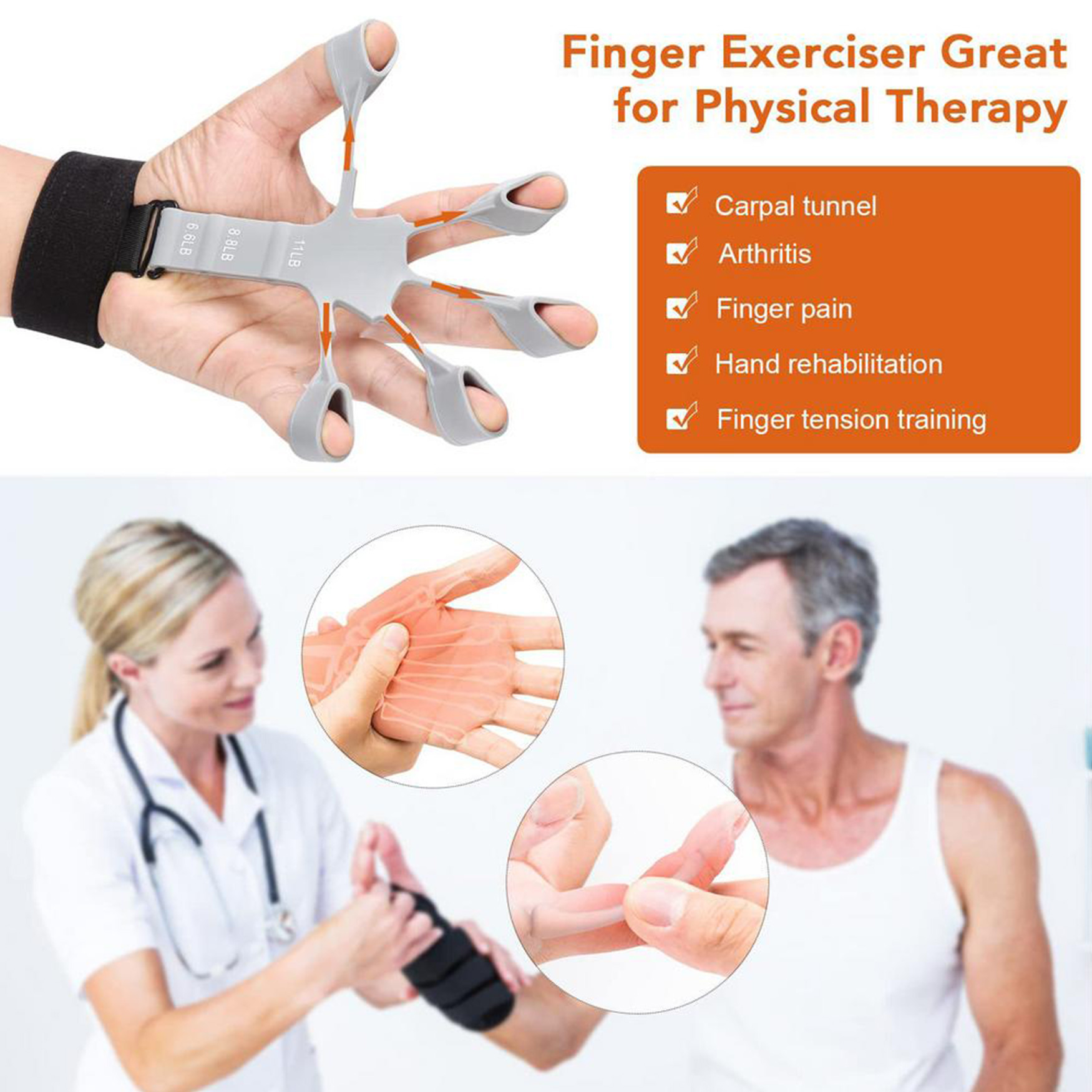 Picture of 1 Piece Finger Gripper Guitar Finger Exerciser Hand Strengthener Hand Trainer Rehabilitation Training Equipment Black + Grey - Hand Grip Multicolor