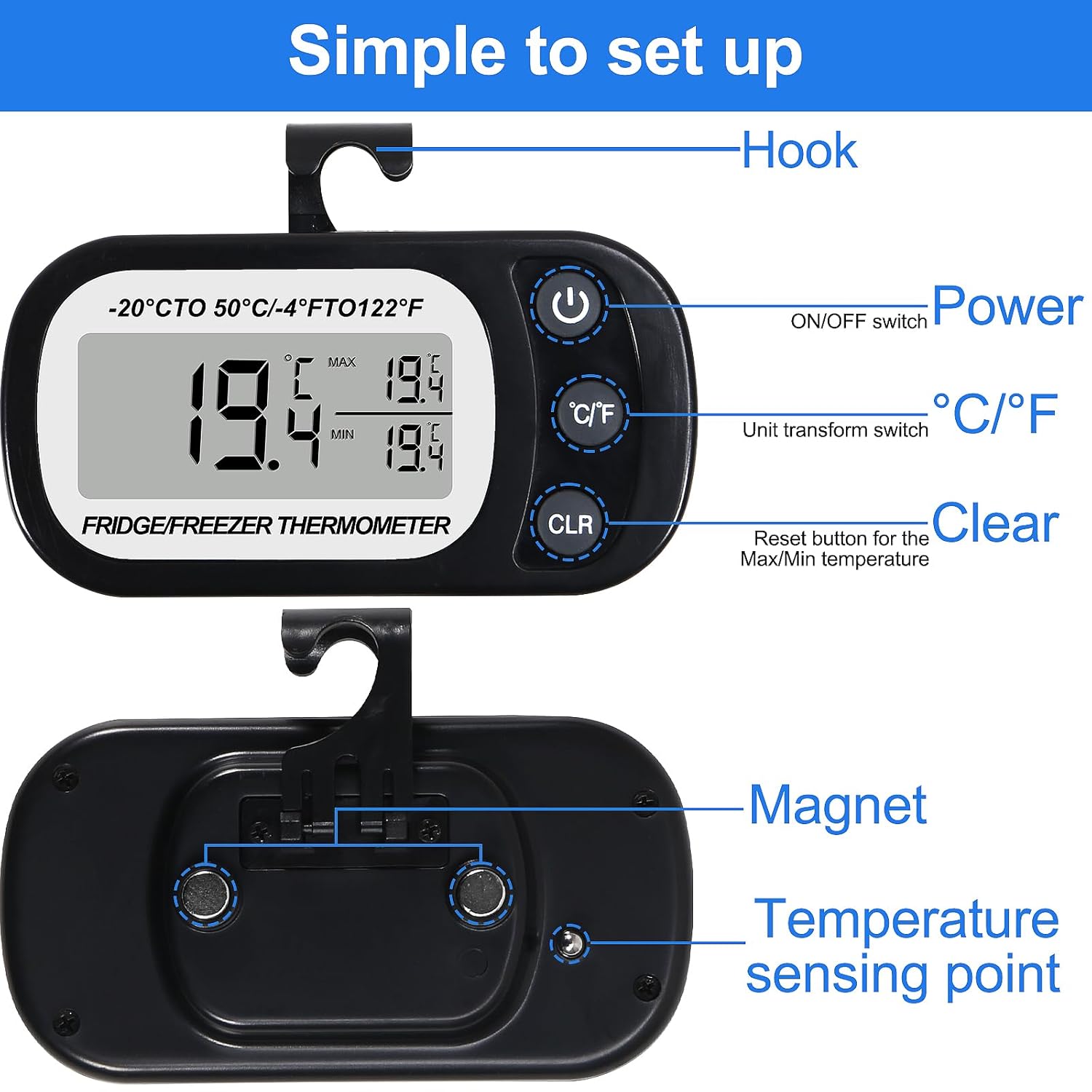 Picture of Refrigerator Thermometer Magnetic Thermometer Dial Thermometer Mini Hygrometer Digital Freezer Rooacm Thermometer Waterproof Thermamoters Refrigerator Fridge Thermometer (healthproo) Multicolor