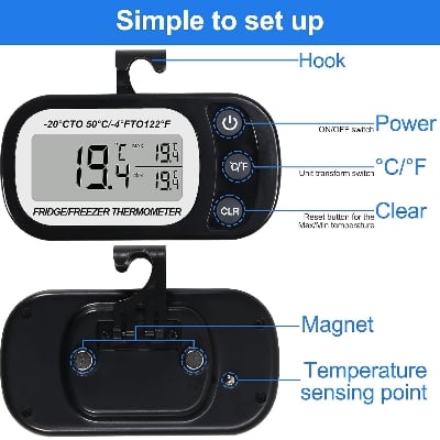 Picture of Refrigerator Thermometer Magnetic Thermometer Dial Thermometer Mini Hygrometer Digital Freezer Rooacm Thermometer Waterproof Thermamoters Refrigerator Fridge Thermometer (healthproo) Multicolor