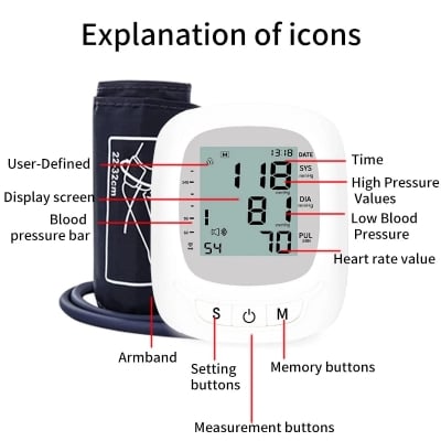 Picture of Blood Pressure Monitor Fully Automatic Digital Large Display And Adjustable Arm-Cuff Comes-Healthproo Multicolor