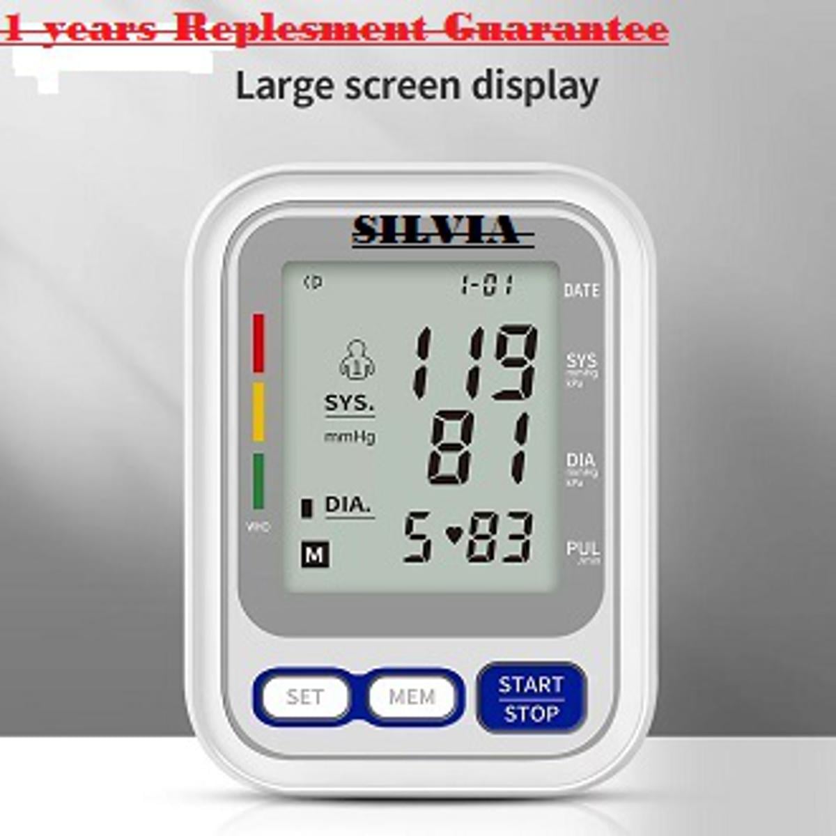 Picture of SILVIA Automatic Digital LCD Blood Pressure Monitor Upper Arm Electronic Check Heart Beat Pulse Sphygmomanometer Machine Multicolor